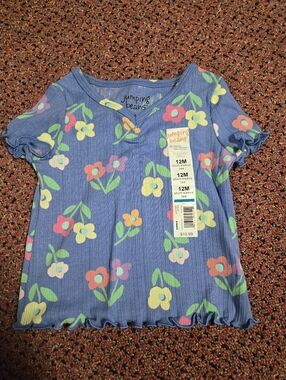 jumping beans Blue Floral Ruffle Sleeve Tee